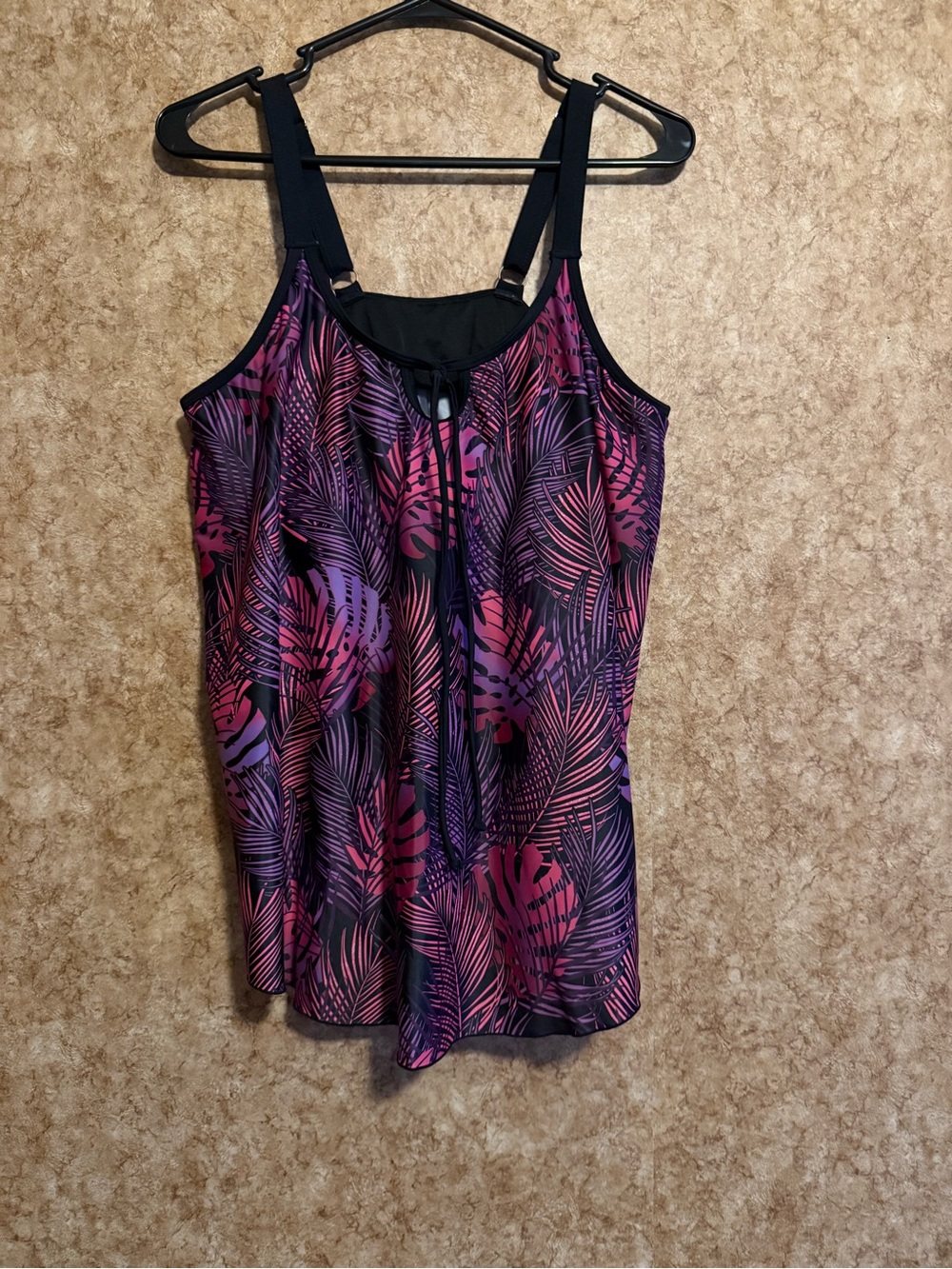 Daci Women’s Tropical Print Tankini Top - Pink & Purple